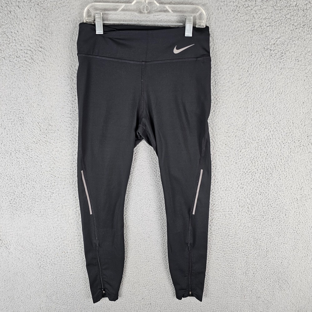 Nike Epic Faster 7/8 Tights Women's M Black Dri-FIT Calf Zip Stretch DQ1055-010
